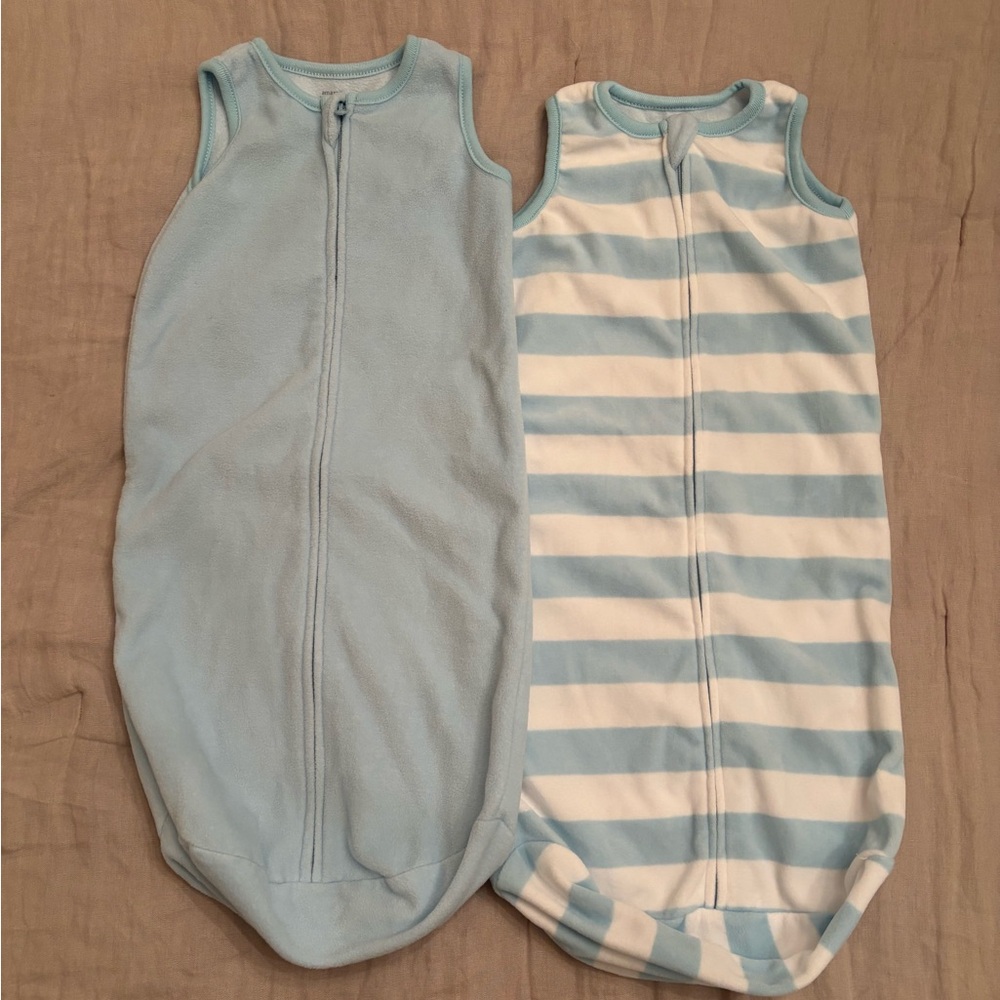 Amazon Essentials Light Blue and Striped Sleep Sacks / 0-6 Months